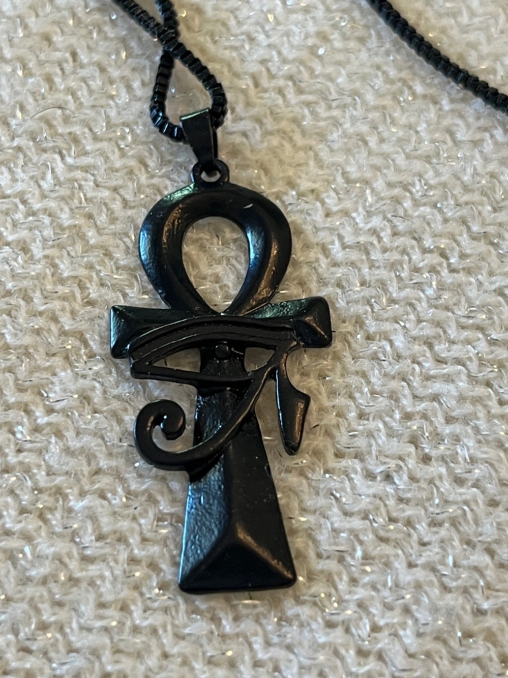 Black Ankh Pendant Necklace - Gothic Egyptian Cross